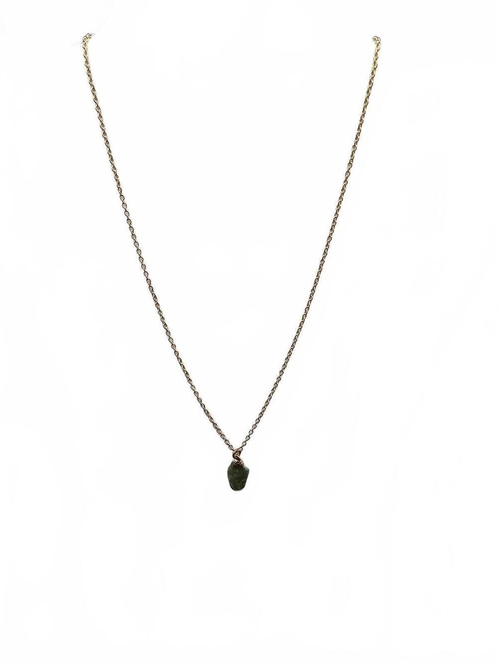 Gold Chain Necklace with Green Stone Pendant